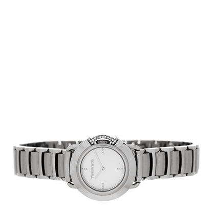Tiffany Stainless Steel Diamond Mother of Pearl 25mm Tiffany T Round Quartz Watch 2 of 5