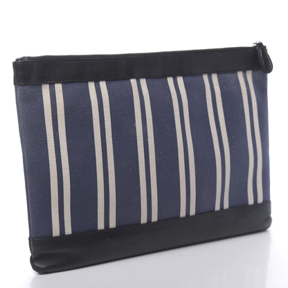 Balenciaga Calfskin Cotton Canvas Striped Logo Clutch Navy 3 of 11