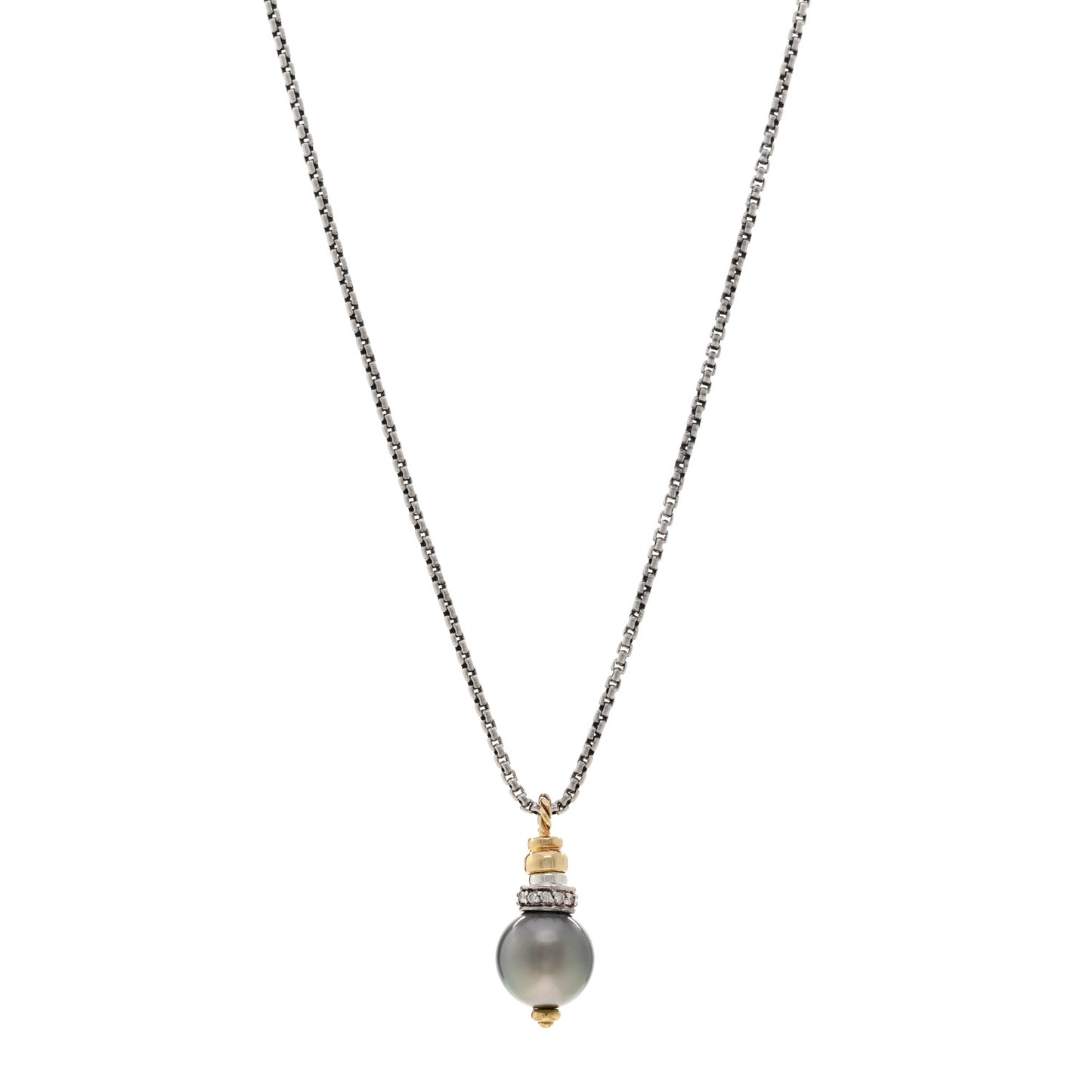 Sterling Silver 18K Yellow Gold Diamond Tahitian Pearl Pendant Necklace