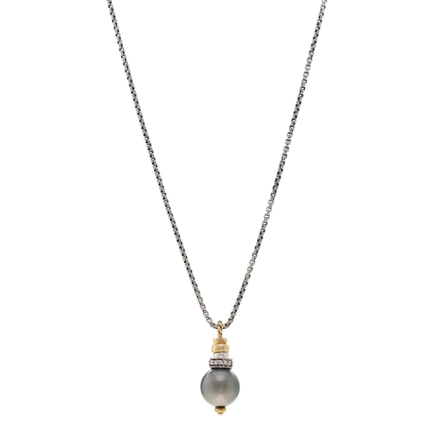 David Yurman Sterling Silver 18K Yellow Gold Diamond Tahitian Pearl Pendant Necklace 1 of 4