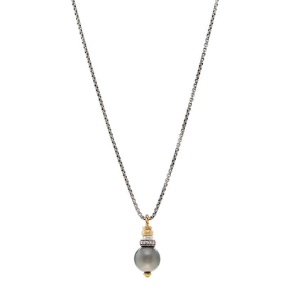 David Yurman Sterling Silver 18K Yellow Gold Diamond Tahitian Pearl Pendant Necklace 1 of 4