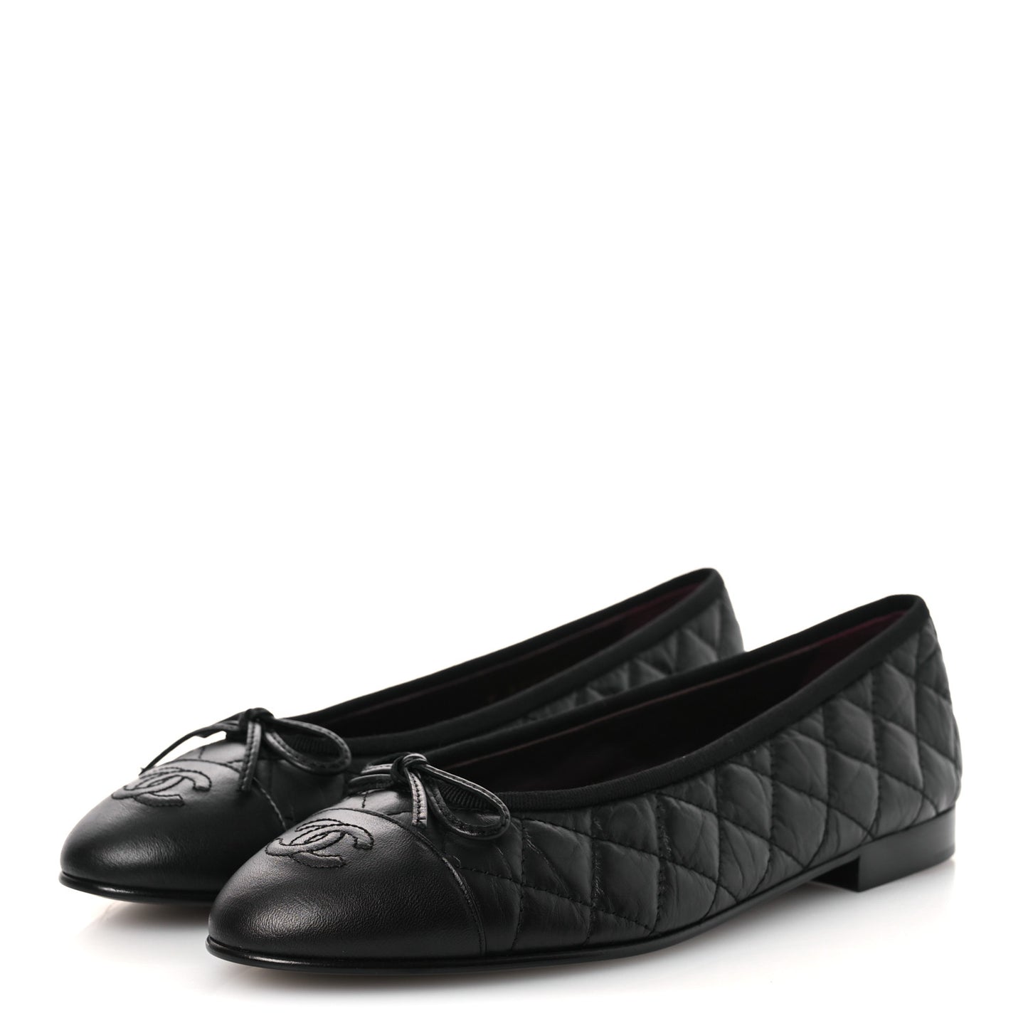 Aged Calfskin Quilted CC Cap Toe Ballerina Flats 38.5 Black