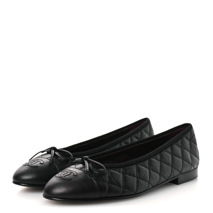 Chanel Aged Calfskin Quilted CC Cap Toe Ballerina Flats 38.5 Black 4 of 13