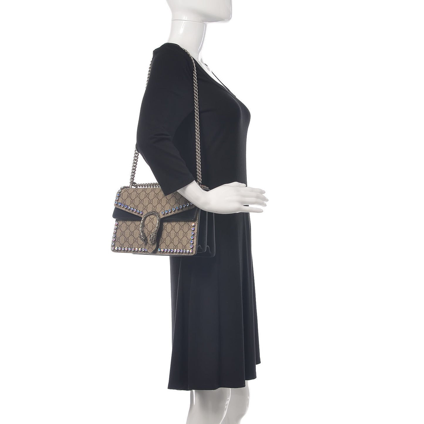 GG Supreme Monogram Crystal Small Dionysus Shoulder Bag Black