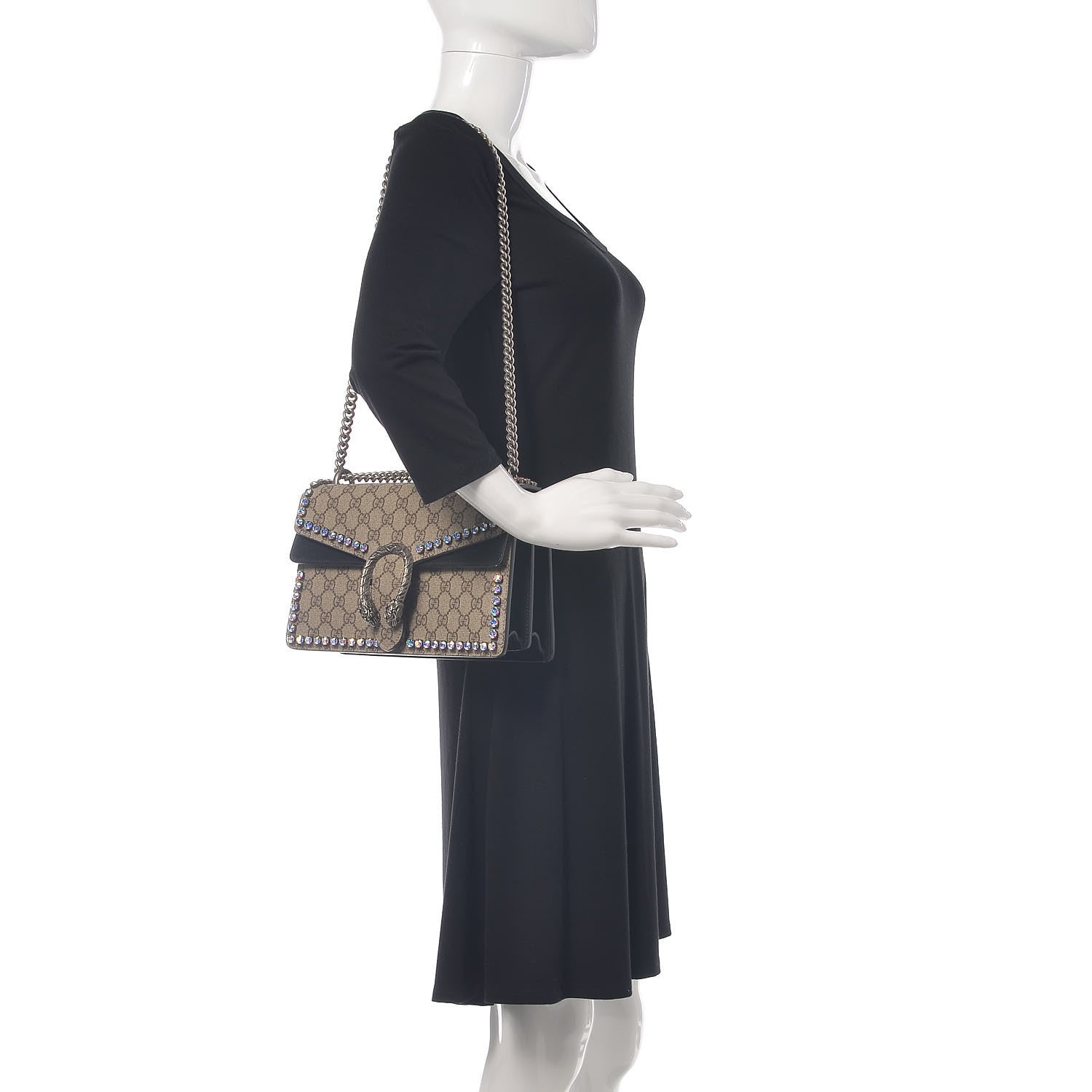 Gucci GG Supreme Monogram Crystal Small Dionysus Shoulder Bag Black 2 of 12