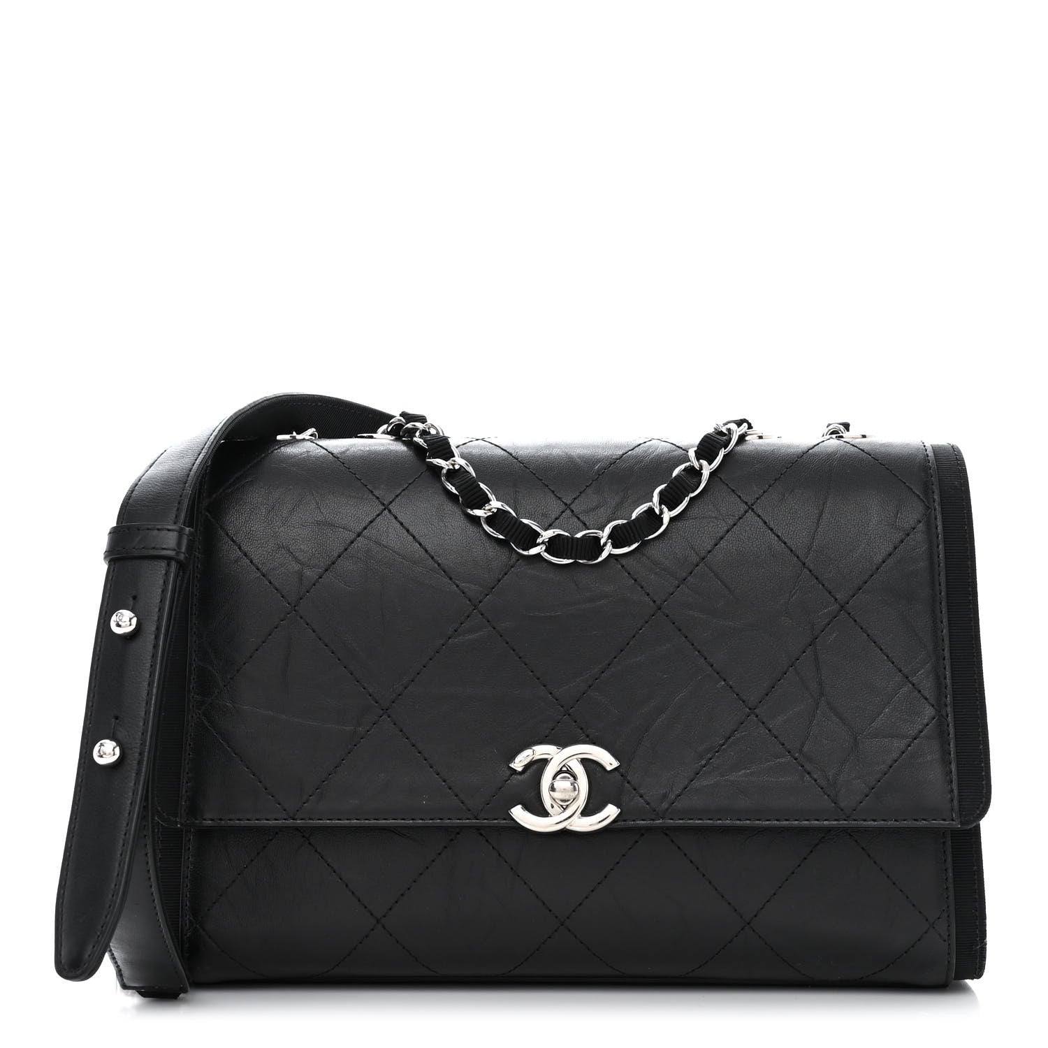 Chanel Crumpled Calfskin Flap Bag Black 1 of 11
