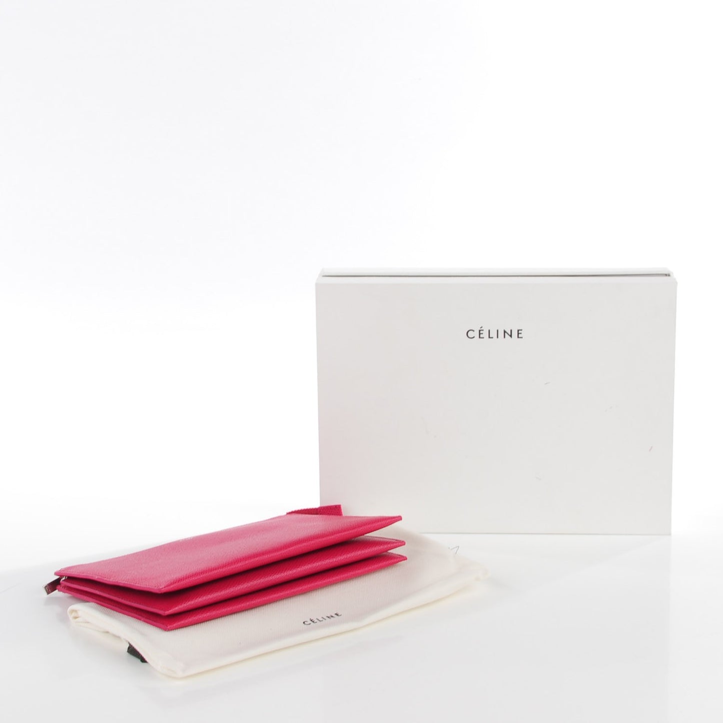 Grained Calfskin Solo Trio Cosmetic Pouch Fuchsia