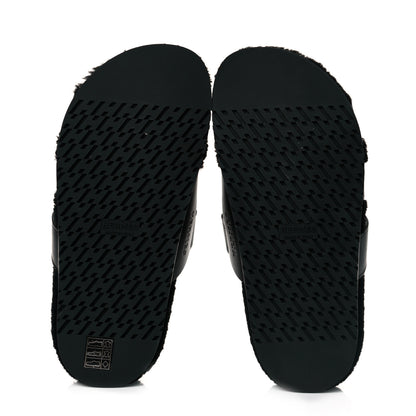Hermes Calfskin Woolskin Womens Chypre Sandals 37.5 Black 5 of 8