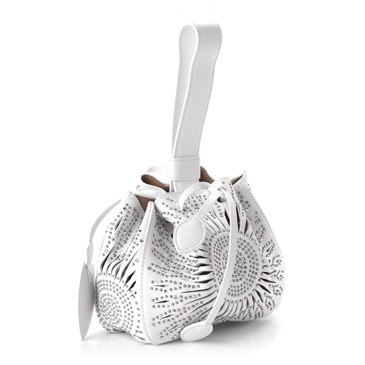 Calfskin Lux Laser Cut Studded Rose-Marie 19 Bag White