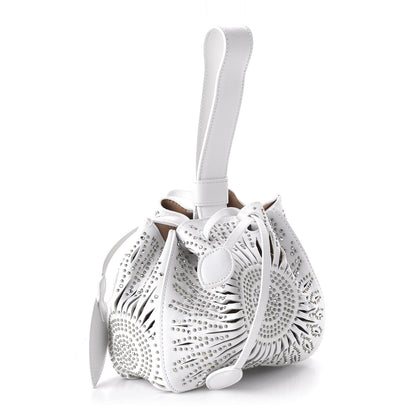 Alaia Calfskin Lux Laser Cut Studded Rose-Marie 19 Bag White 3 of 8