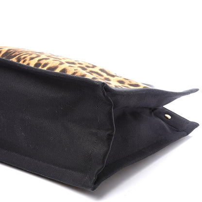 Saint Laurent Canvas Calfskin Leopard Print Rive Gauche Noe Tote Natural Black 8 of 9