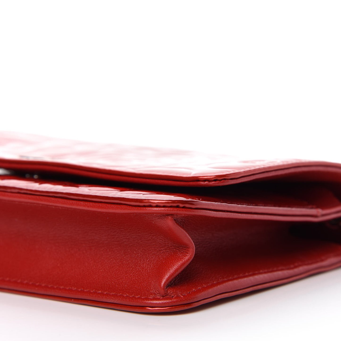 Patent Camellia Embossed Wallet On Chain WOC Dark Red