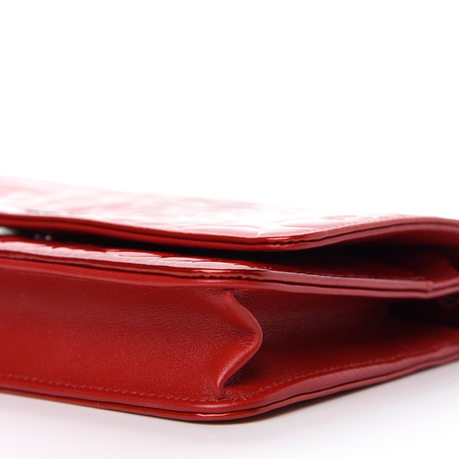 Chanel Patent Camellia Embossed Wallet On Chain WOC Dark Red 7 of 12