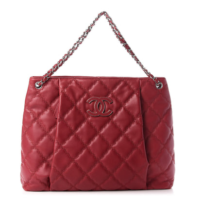 Chanel Calfskin Double Stitch Large Hamptons Shopping Tote Red 1 of 10