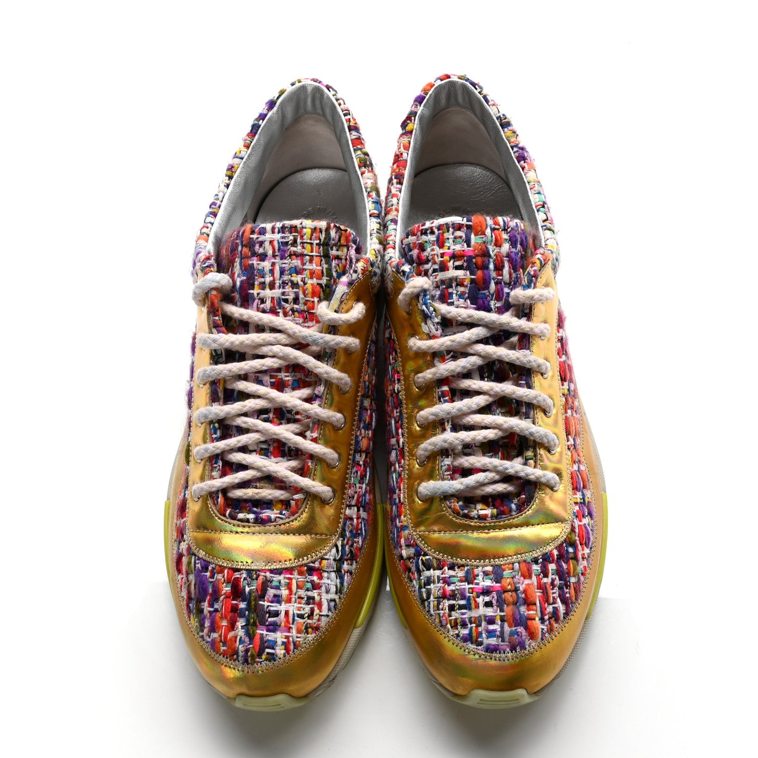 Chanel Tweed Lambskin Runway Sneakers 39 Silver Multicolor 5 of 8
