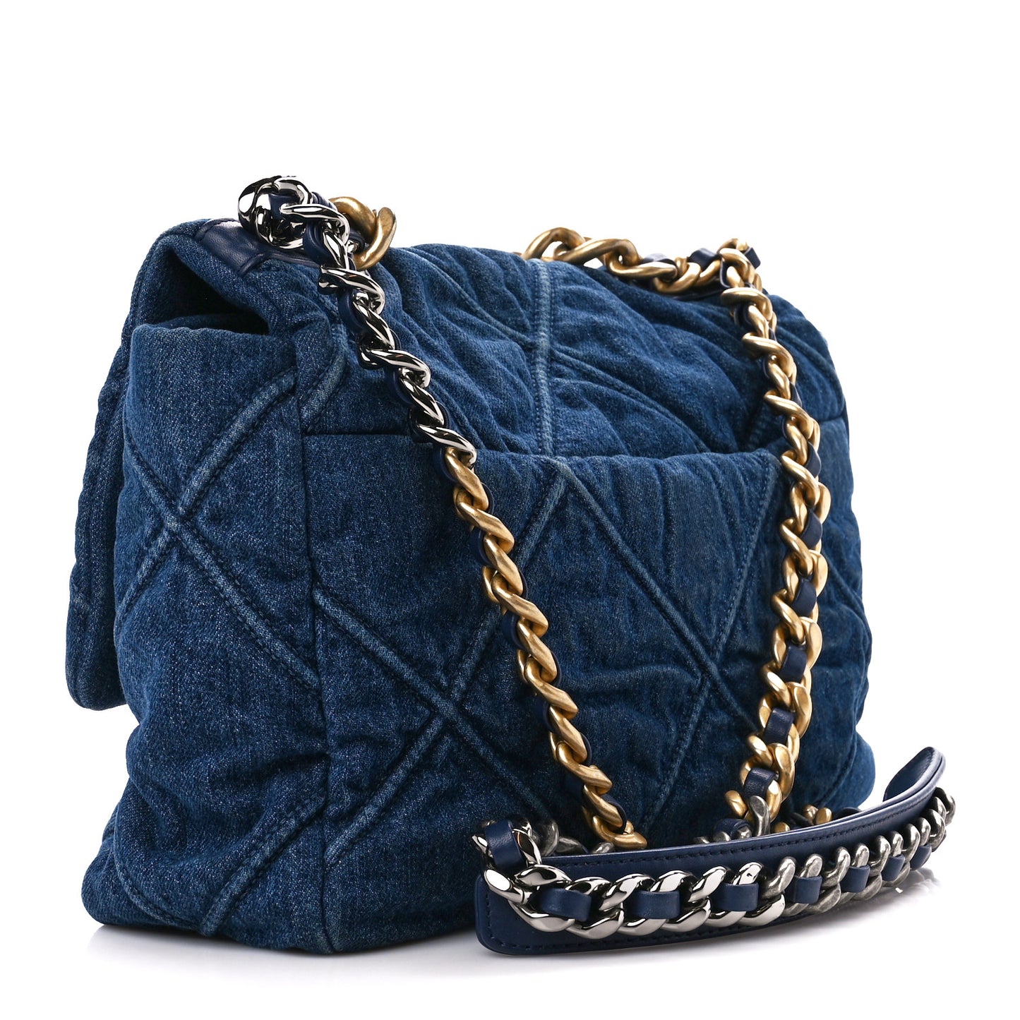 Denim Quilted Large Chanel 19 Flap Blue