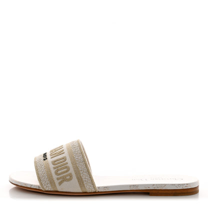 Christian Dior Canvas Lurex Jardin d'Hiver Embroidered Dway Flat Slide Sandals 37 White Palladium 1 of 9