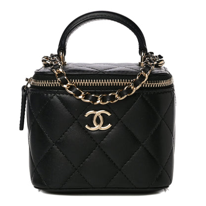 Chanel Lambskin Quilted Top Handle Mini Vanity Case With Chain Black 2 of 11
