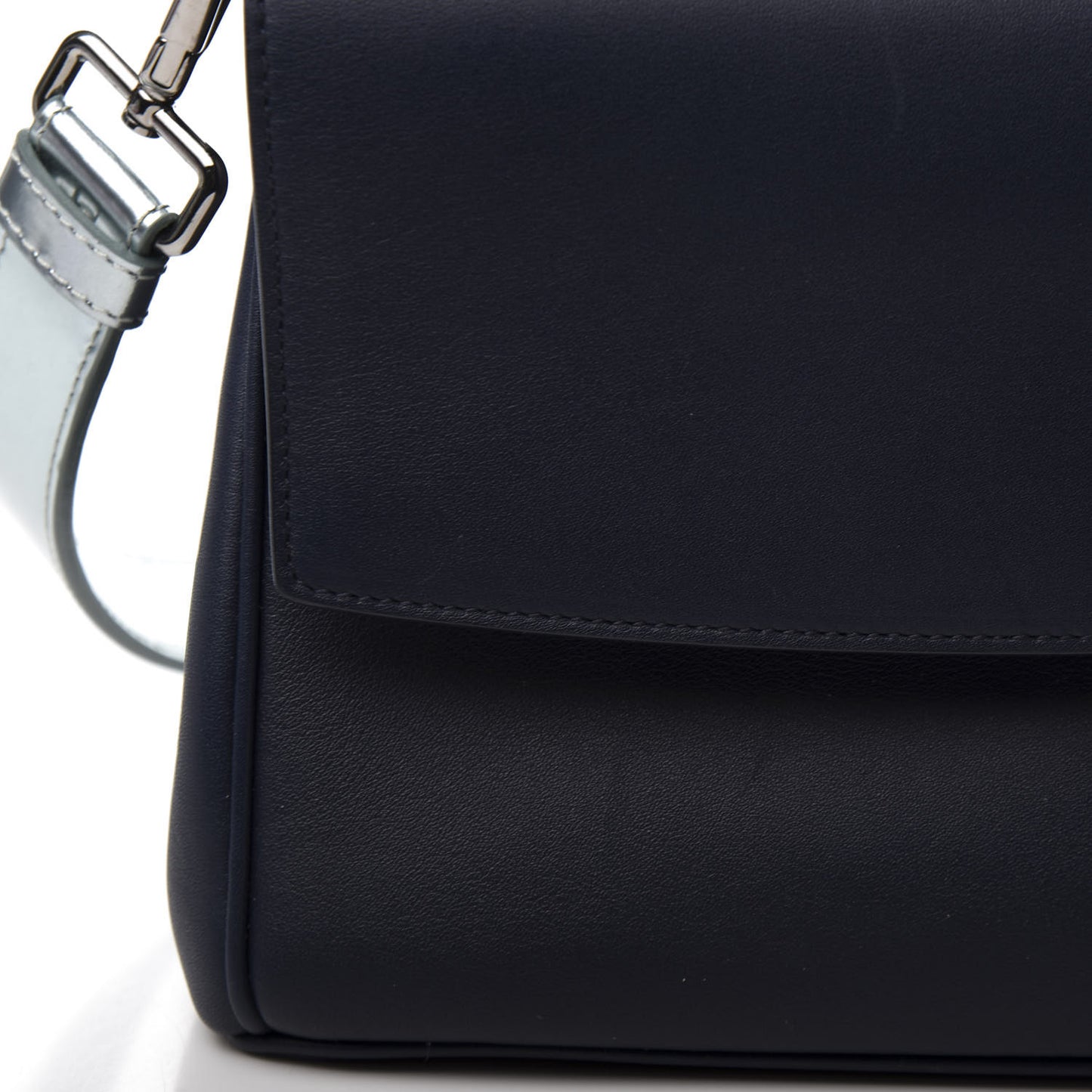 Metallic Patent Smooth Calfskin Mini Be Dior Flap Navy Light Blue