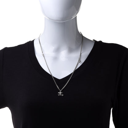 Chanel Pearl Crystal CC Pendant Necklace Silver 2 of 6