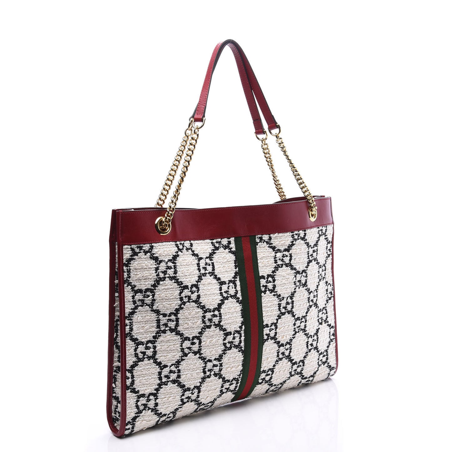 Tweed GG Monogram Large Rajah Chain Tote White Black Romantic Cherry