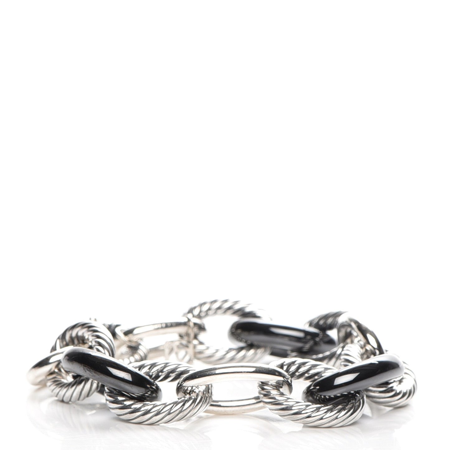 Sterling Silver Black Ceramic 17mm Extra Large Oval Link Bracelet