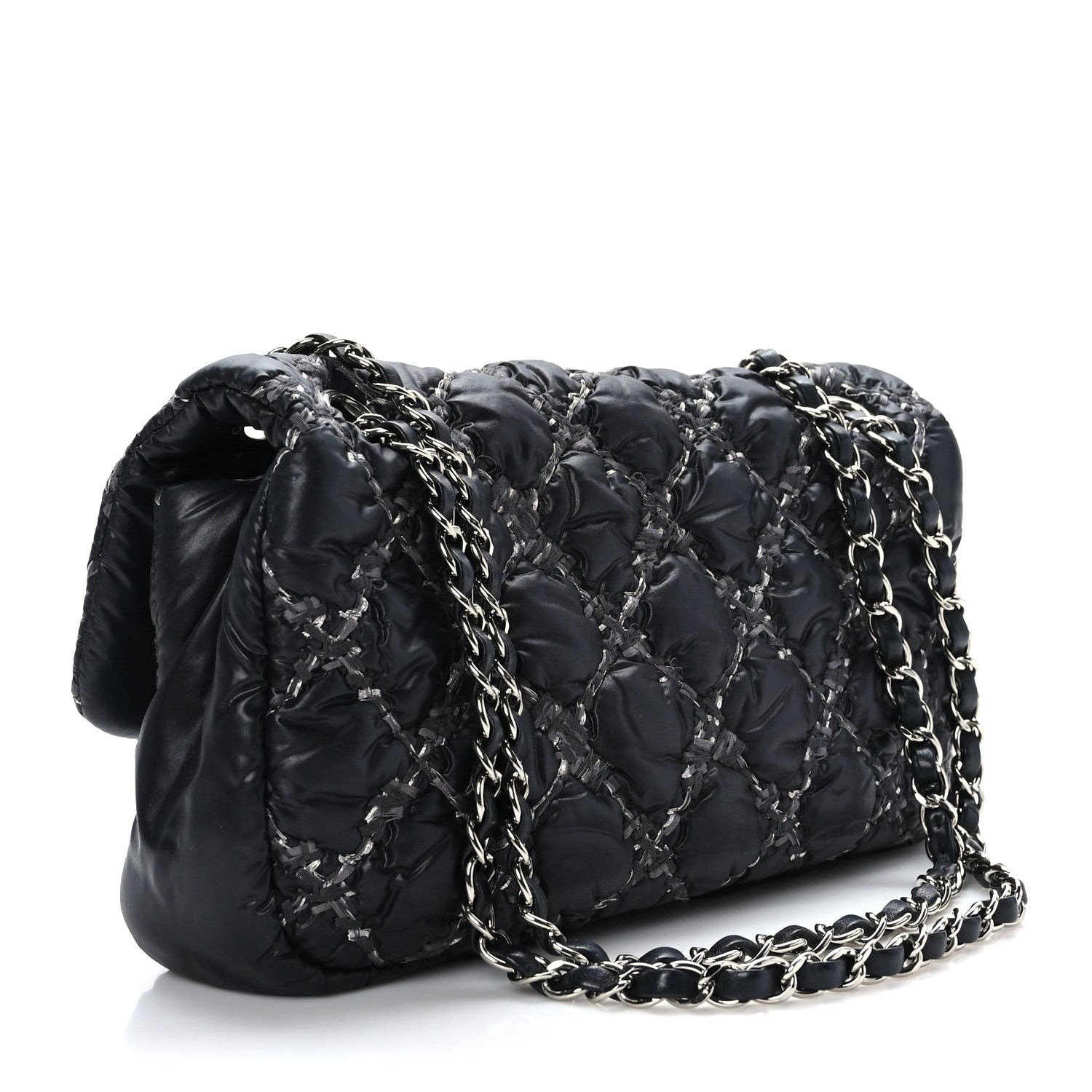 Chanel Nylon Quilted Tweed Stitch Medium Bubble Flap Black 3 of 11