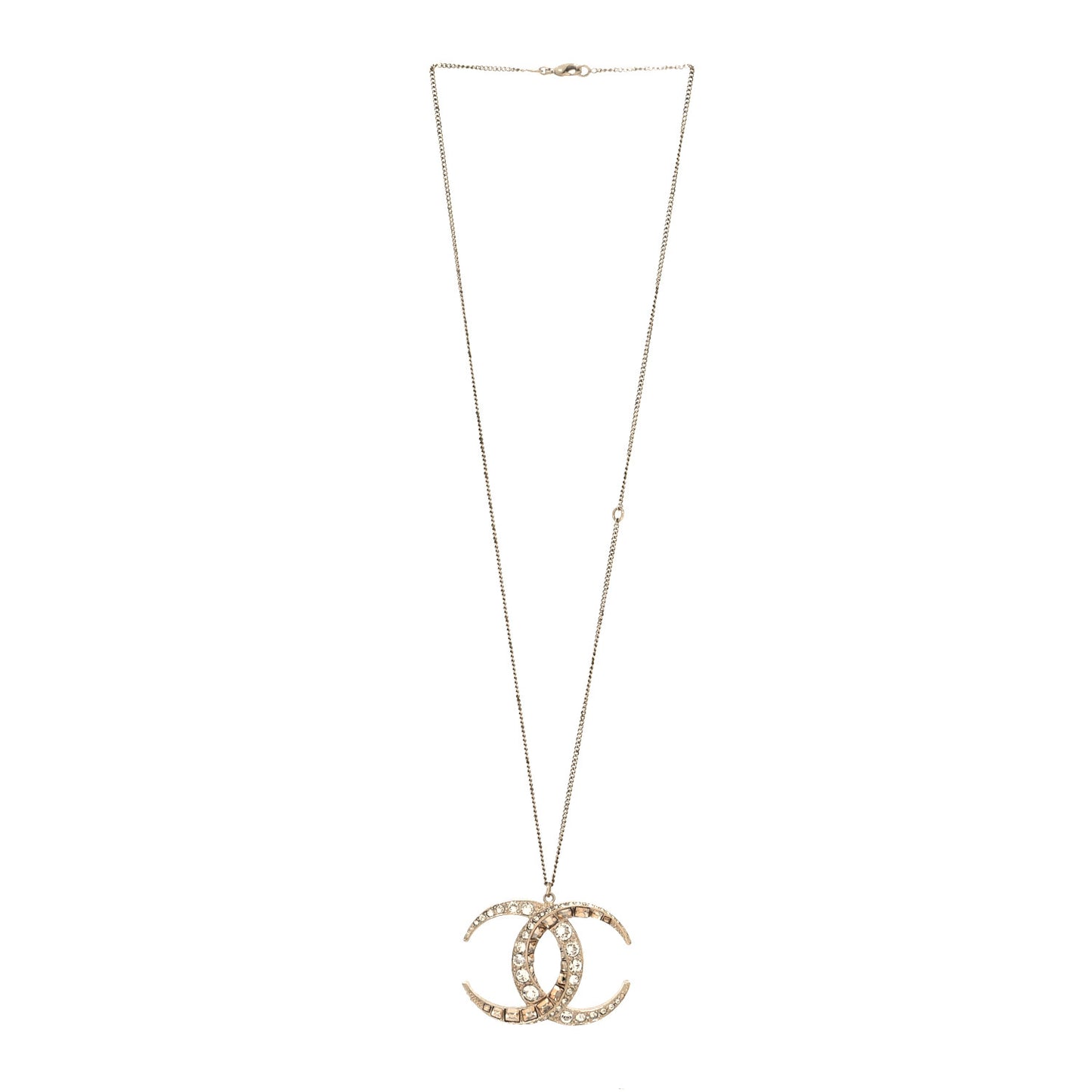 Baguette Crystal Moon CC Necklace Gold