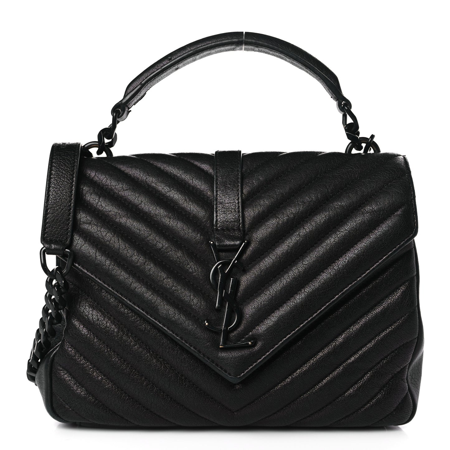 Sheepskin Matelasse Chevron Monogram Monochrome Medium College Bag Black