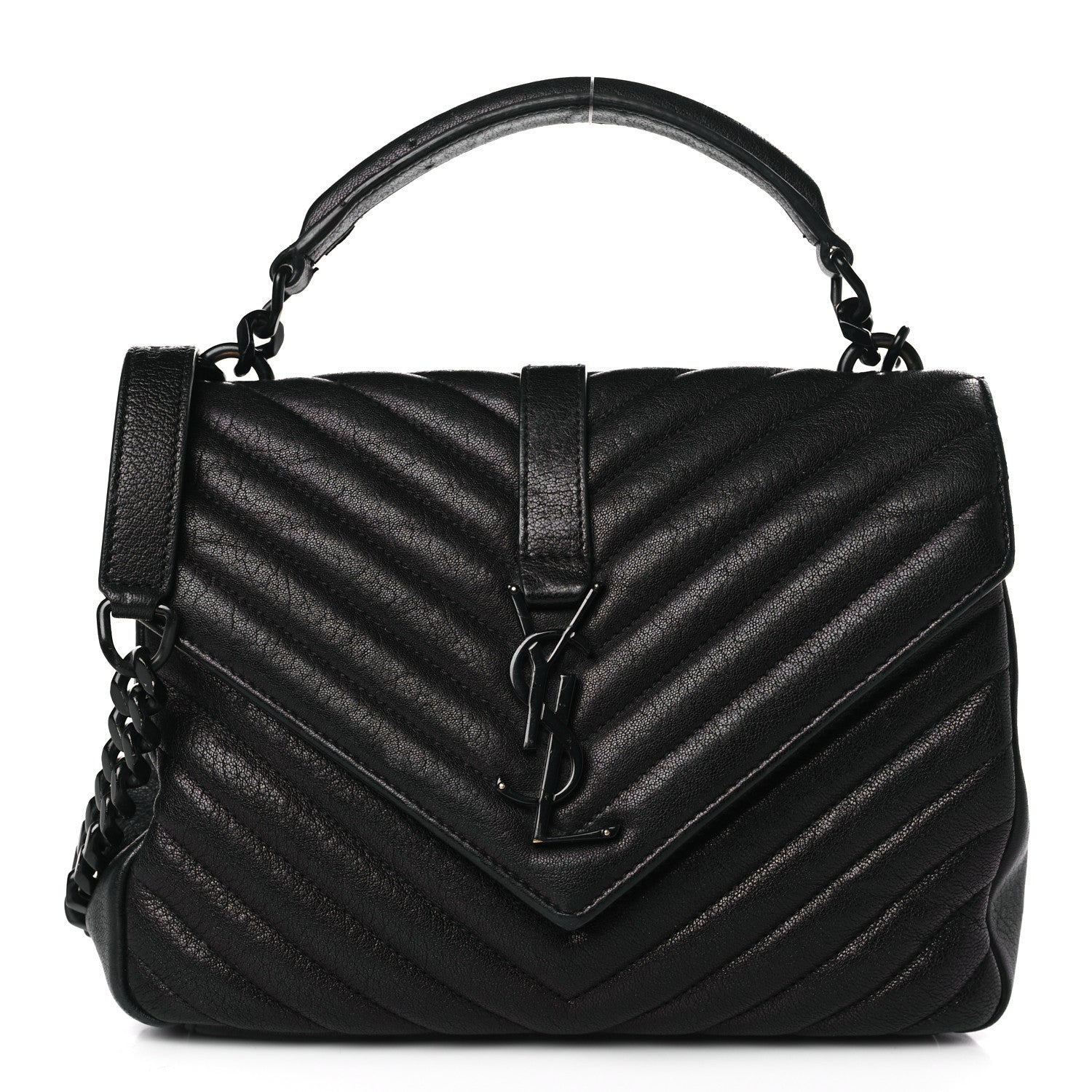 Saint Laurent Sheepskin Matelasse Chevron Monogram Monochrome Medium College Bag Black 1 of 9
