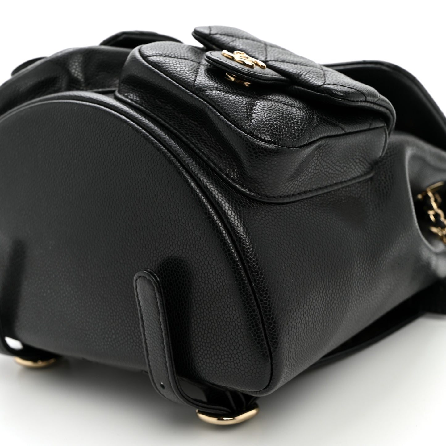 Shiny Caviar Quilted Small Duma Pockets Drawstring Backpack Black