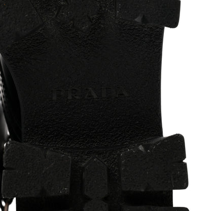 Prada Spazzolato Rois Nylon Metal Triangle Logo Monolith Pouch Pocket 55mm Boots 38 Black 7 of 9
