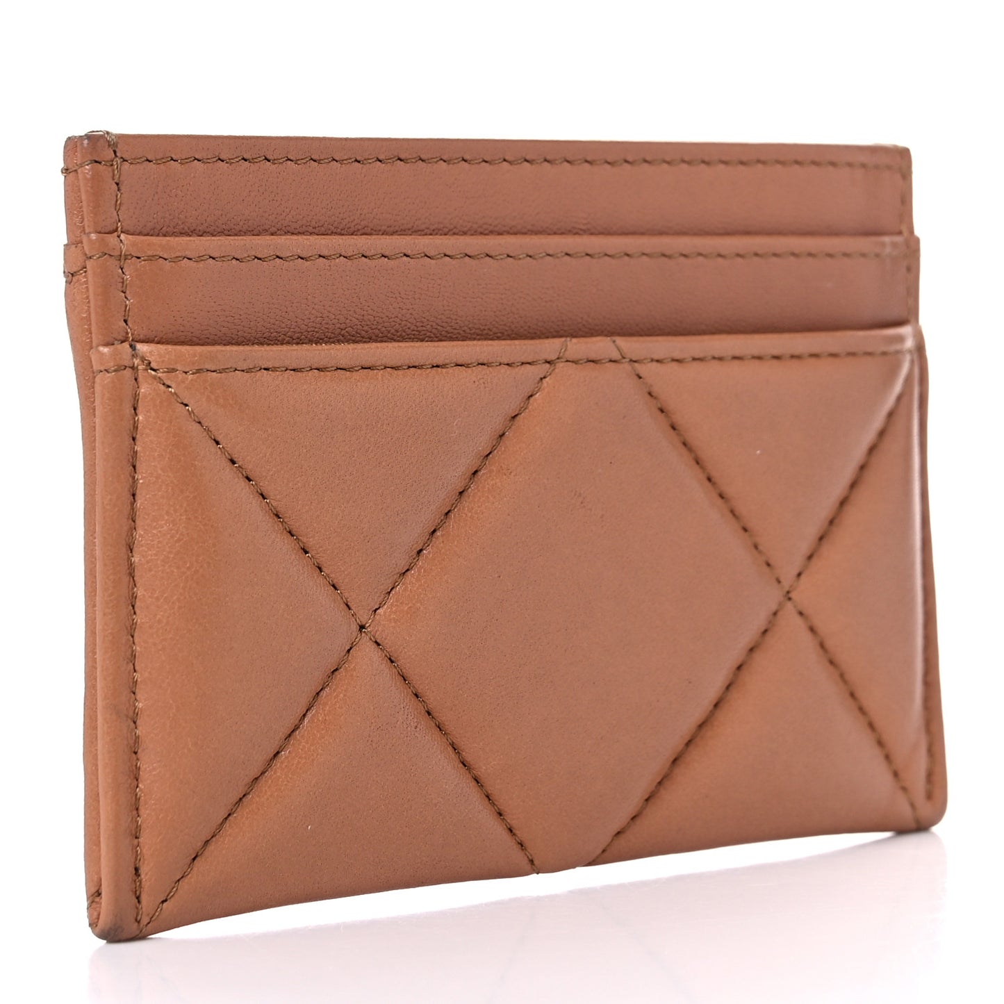 Lambskin Quilted Chanel 19 Card Holder Brown