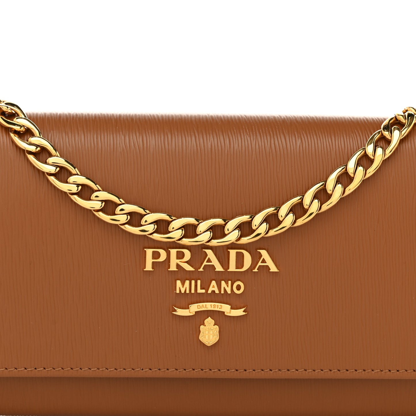Saffiano Metal Oro Chain Wallet Caramel