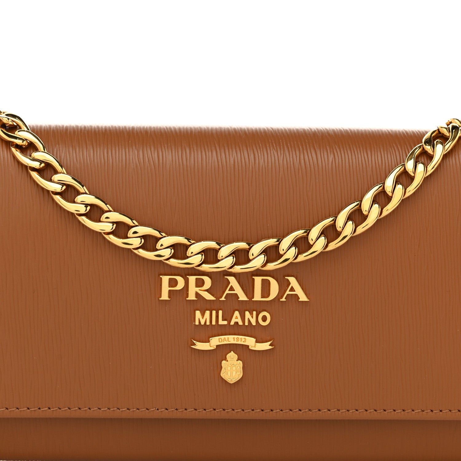 Prada Saffiano Metal Oro Chain Wallet Caramel 9 of 11