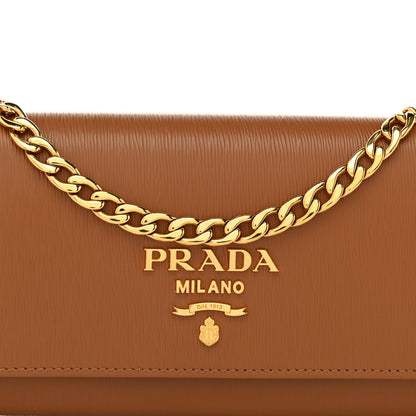 Prada Saffiano Metal Oro Chain Wallet Caramel 9 of 11