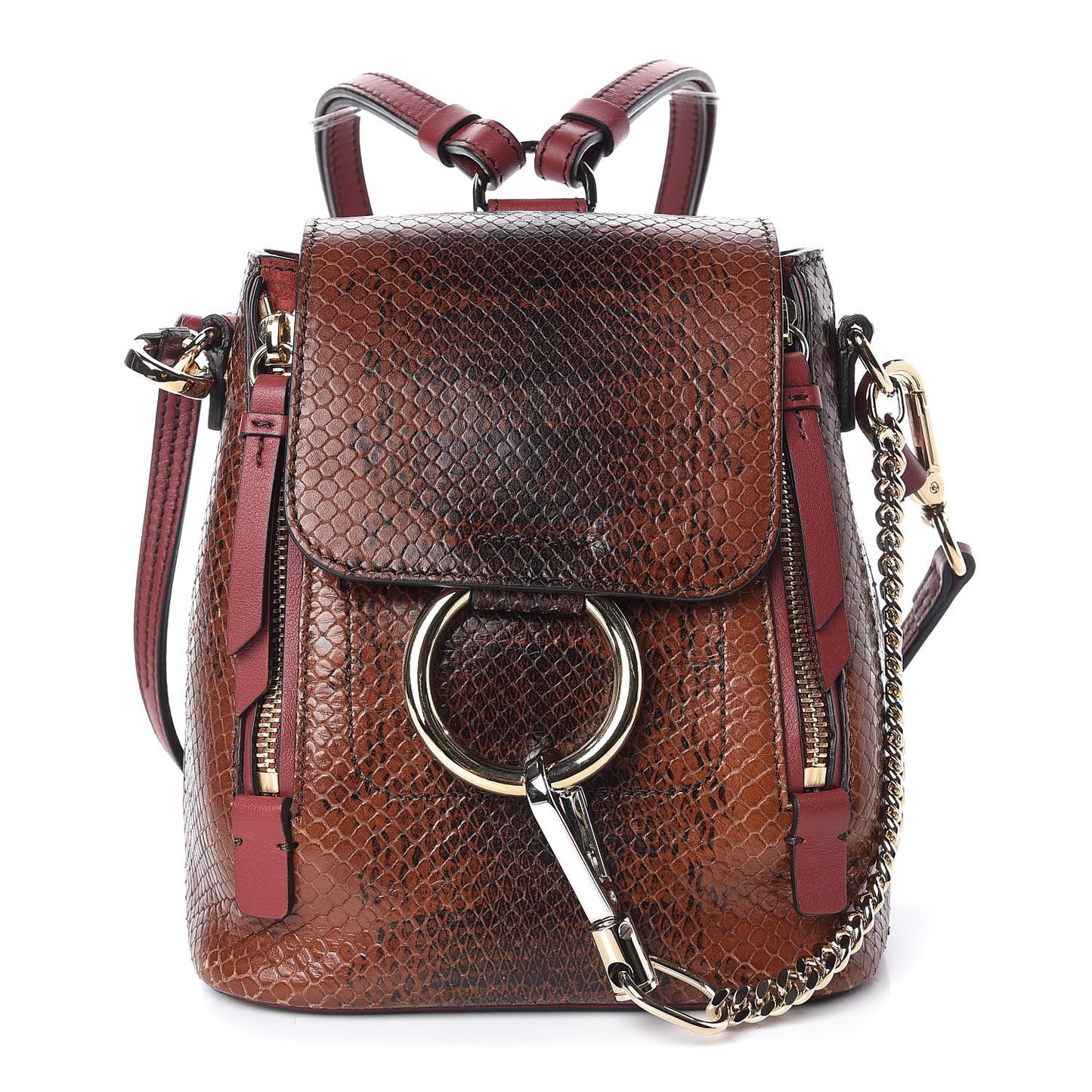 Calfskin Watersnake Embossed Mini Faye Backpack Sepia Brown