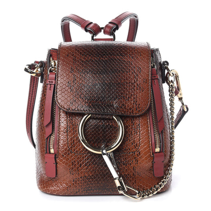 Chloe Calfskin Watersnake Embossed Mini Faye Backpack Sepia Brown 1 of 14
