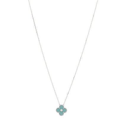 Van Cleef & Arpels VAN CLEEF & ARPELS 18K White Gold Diamond Celadon Green Sevres Porcelain Vintage Alhambra Pendant Necklace 1 of 4