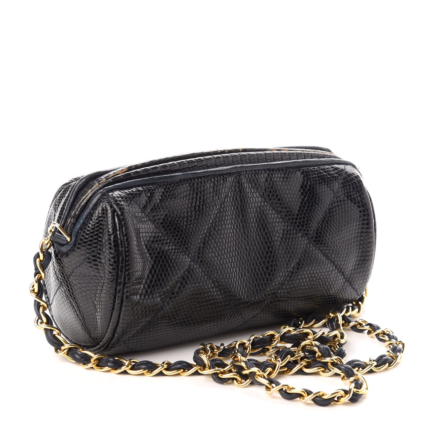 Lizard Quilted Small Tassel Shoulder Bag Navy