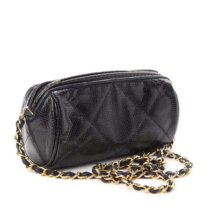 Chanel Lizard Quilted Small Tassel Shoulder Bag Navy 3 of 12