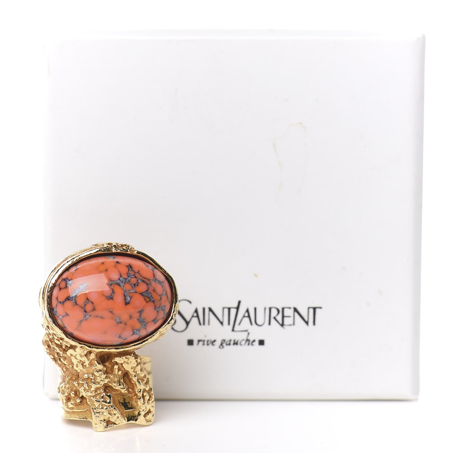 Saint Laurent Glass Cabochon Arty Ovale Ring 5 Gold Coral 4 of 4