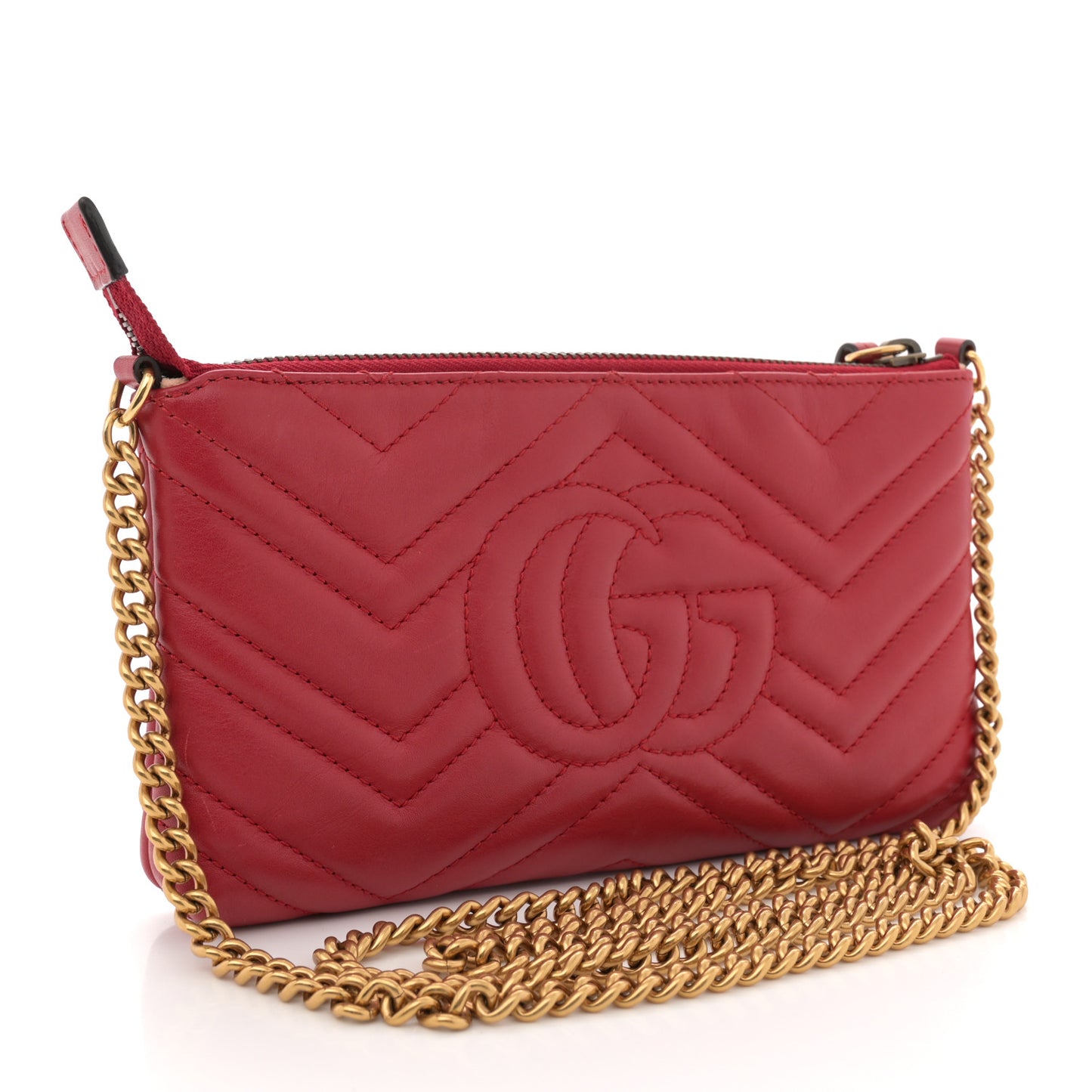 Calfskin Matelasse Mini GG Marmont Chain Bag Hibiscus Red