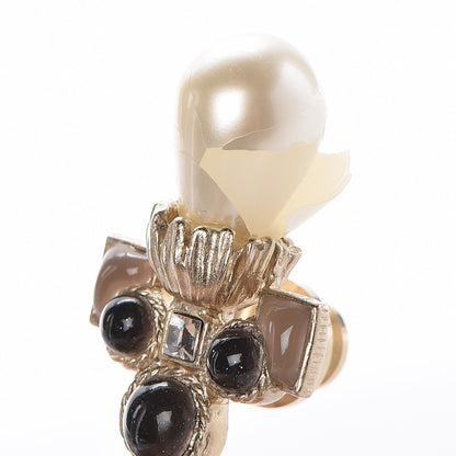 Chanel Gripoix Pearl CC Brooch Black Gold 5 of 6