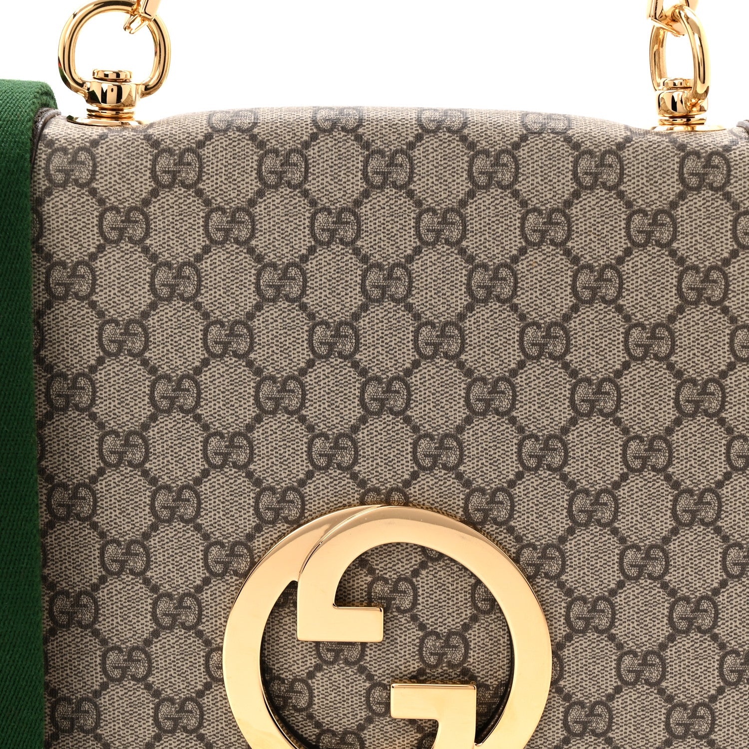 Gucci GG Supreme Monogram Textured Dollar Calfskin Web Medium Blondie Top Handle Shoulder Flap Bag Beige Ebony New Acero 8 of 10