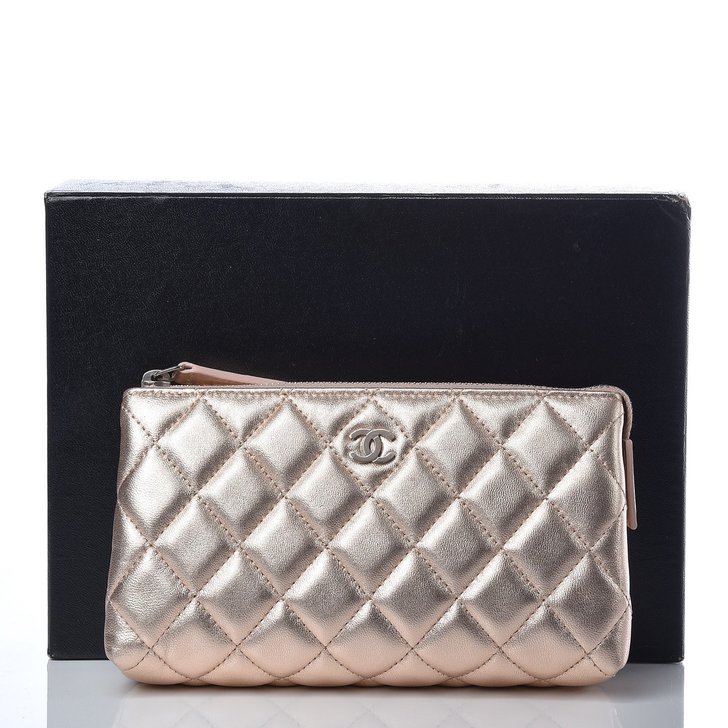 Metallic Lambskin Quilted Small Cosmetic Pouch Light Pink