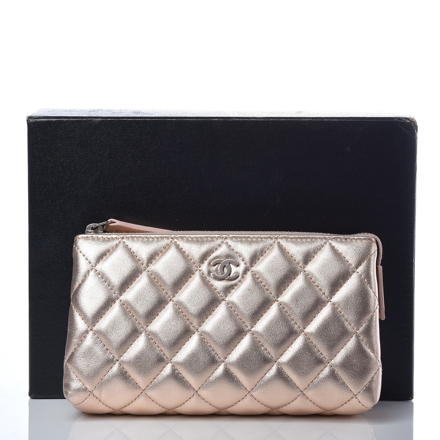 Chanel Metallic Lambskin Quilted Small Cosmetic Pouch Light Pink 9 of 9