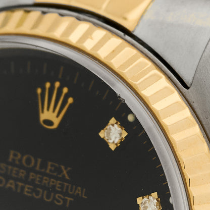 Rolex Stainless Steel 18K Yellow Gold Diamond 36mm Oyster Perpetual Datejust Watch Black 16233 5 of 5
