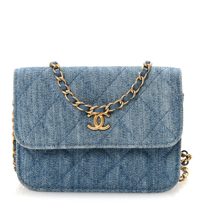Chanel Denim Quilted CC Pearl Crush Clutch With Chain Blue 1 of 11