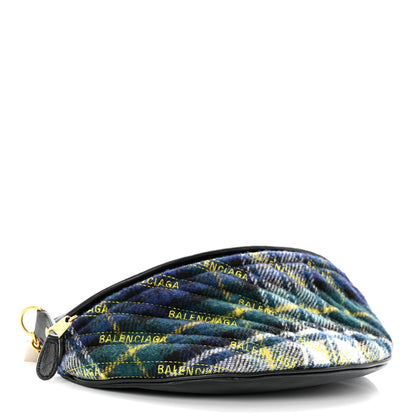 Balenciaga Wool Plaid Diagonal Allover Logo Matelasse XS Souvenir Belt Bag Green Blue Yellow 4 of 10